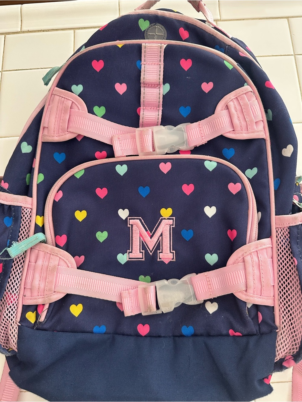 Pottery Barn Kids Navy Heart Backpack - Monogram 'M'